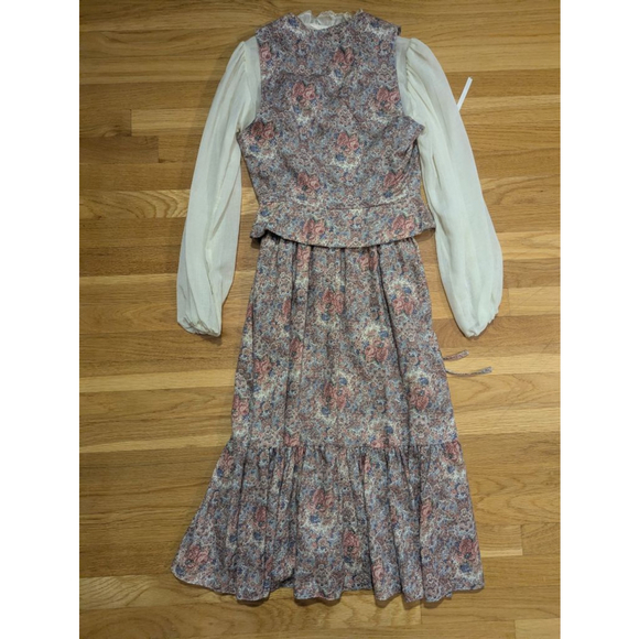 Rae Hepburn Vintage Arabesque 2 Piece Floral Dress Set Cottage Prairie 70s - Picture 3 of 10